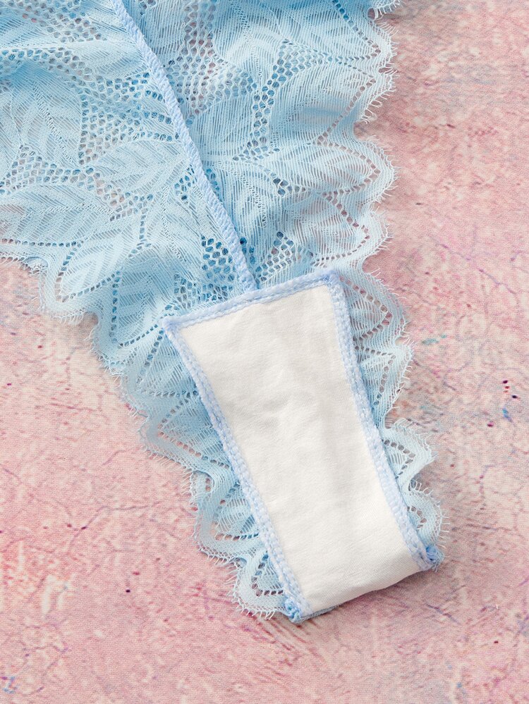 Elorette Women's Lace Deep V Halter Neck Sexy Teddy Lingerie - Baby Blue - View 4