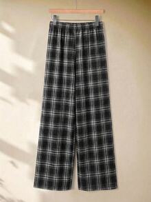 Rusticease Women's Casual Drawstring Waist Plaid Long Pants, Suitable For Autumn Women's Plaid Pants Drawstring Pants Checkered Pants - Black and White - View 2
