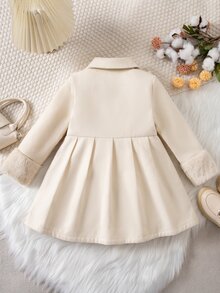 SHEIN Kids Young Girl Woven Lapel Young Girl Ruffle Contrast Color Bow Casual Autumn Overcoat - Multicolor - View 6