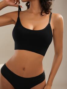 EasyFave Women's Best-Selling Fashion Comfortable Minimalist Solid Color High Cost-Performance High Quality Seamless Bra 1pc - Black - View 4