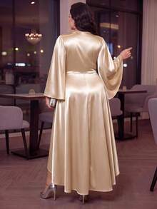 Auveirra Plus Size Elegant Solid Color Party Formal Wedding Dress Autumn Wedding Champagne - Apricot - View 2