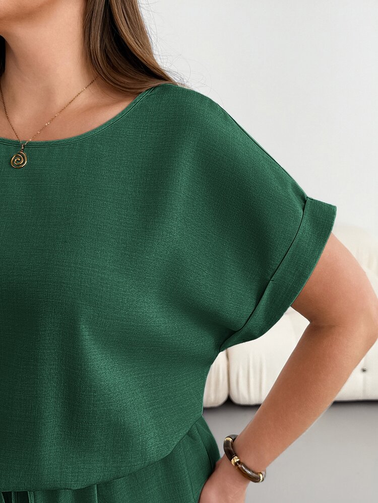 Shapeblank Plus-Size Women's Summer Fashionable Casual Loose Comfortable Everyday Slimming Midi Dress - Dark Green - View 6
