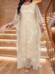 SHEIN Lady 大尺碼女款休閒派對洋裝 - 杏色 - 查看 5