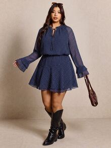 Elaquor Plus Size Casual Commute Polka Dot Print Dress Casual Polka Dot Blue Dress For Women Fall/Winter Casual Office Business Work Dress For Women Going Out - Navy Blue - View 8