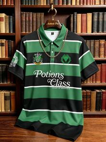 Manfinity HARRY POTTER X SHEIN قميص بولو رجالي كاجوال يومي بطباعة حروف وألوان متباينة - متعدد الألوان - مشاهدة 1