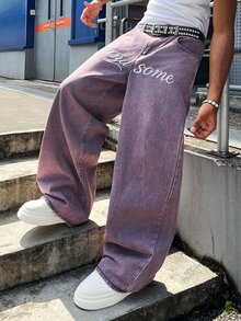 STEELVANCE Men's Casual Everyday Denim Jeans With Pocket And Letter Pattern - Purple - View 5