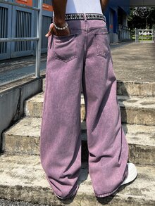 STEELVANCE Men's Casual Everyday Denim Jeans With Pocket And Letter Pattern - Purple - View 2