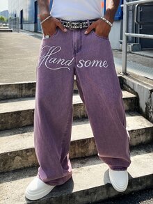 STEELVANCE Men's Casual Everyday Denim Jeans With Pocket And Letter Pattern - Purple - View 3