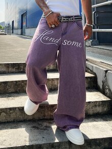 STEELVANCE Men's Casual Everyday Denim Jeans With Pocket And Letter Pattern - Purple - View 4