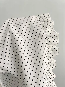 Elamini Women's Dress Polka Dot Patchwork Tie Bow Sweet Y2K - White - View 7