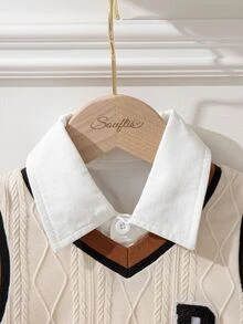Souflis 男孩 4-7歲 3件式復古紳士套裝，針織粉色提花背心、燈芯絨長褲與白色襯衫，適合返校季、戒童婚禮秋季穿著 - 棕色 - 查看 7