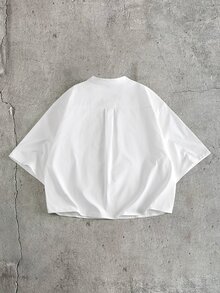 AXEPEAK 男士純色缺口V領襯衫與寬腿褲休閒街頭風套裝 白色 黑色 - 黑與白 - 查看 4