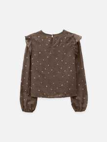 Nöista Brown Polka Dot Top, Straight  Loose, French Retro, Ruffles, Romantic Elegant. Versatile, Playful, Practical Every Woman's Wardrobe.Fall/Winter,. - Brown - View 5