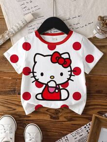 HELLO KITTY AND FRIENDS | SHEIN 女嬰波點卡通印花短袖上衣 - 白色 - 查看 3