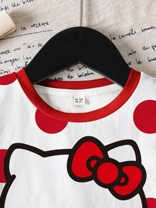 HELLO KITTY AND FRIENDS | SHEIN 女嬰波點卡通印花短袖上衣 - 白色 - 查看 4