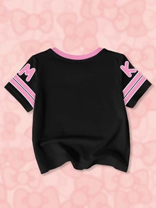HELLO KITTY AND FRIENDS | SHEIN ملابس علوية كاجوال للبنات الرضع بطبعة حروف وياقة مستديرة وأكمام قصيرة - أبيض - مشاهدة 2