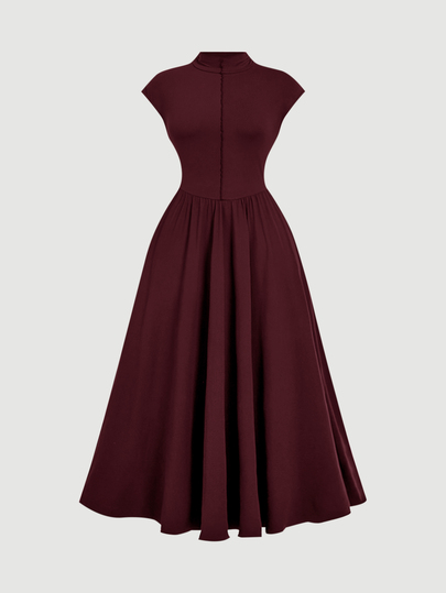 SHEIN MOD Plus Size Women's Brown High Neck Long Knit Dress,Valentine's Day,Wedding,Elegant Dresses,White Dress,Wedding Guest Dress For Women, Spring/Summer Outfits, Tea Party Outfit Women, Holidays, Birthday