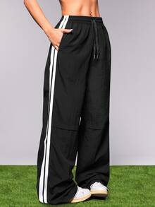 SHEIN Cheerettes Women's Fashionable Sports Pants, Suitable For Fall - Black - View 3