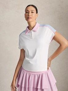 Activina 女士休闲撞色领短袖运动Polo衫，夏季 - 白色 - 查看 3