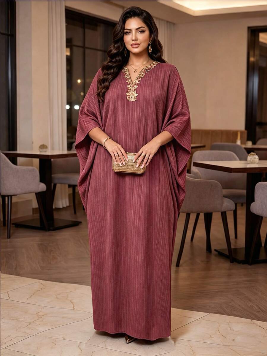 SHEIN Lady CURVE Gaun Pesta Elegan Ukuran Besar dengan Lengan Kelelawar - Dusty Purple - View 1