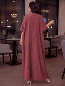 SHEIN Lady CURVE Gaun Pesta Elegan Ukuran Besar dengan Lengan Kelelawar - Dusty Purple - View 2