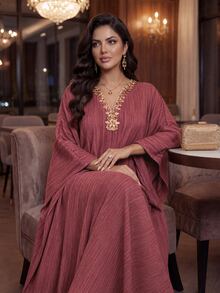 SHEIN Lady CURVE Gaun Pesta Elegan Ukuran Besar dengan Lengan Kelelawar - Dusty Purple - View 6