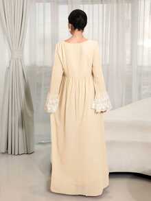Yasmyna Women's Lace Patchwork Button Pleated Arabian Dress - Apricot - View 2