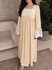 Yasmyna Women's Lace Patchwork Button Pleated Arabian Dress - Apricot - View 10