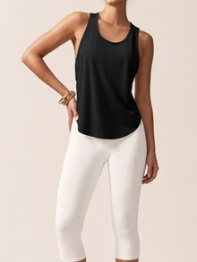 SHEIN BAE Hollow Out Racer Back Curved Hem Sports Tank Top - Black - View 5