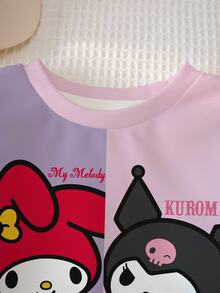 HELLO KITTY AND FRIENDS | SHEIN Baby Girl Colorblock Patchwork Cartoon Print Sweatshirt - White - View 4
