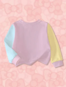 HELLO KITTY AND FRIENDS | SHEIN Baby Girl Colorblock Patchwork Cartoon Print Sweatshirt - White - View 2