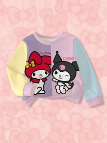 HELLO KITTY AND FRIENDS | SHEIN Baby Girl Colorblock Patchwork Cartoon Print Sweatshirt - White - View 1