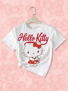 HELLO KITTY AND FRIENDS | SHEIN 青少年女孩卡通印花短袖T恤 - 白色 - 查看 1