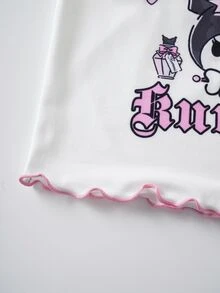 HELLO KITTY AND FRIENDS | SHEIN 少女字母卡通印花吊带背心和短裤休闲家居服套装 - 粉色 - 查看 5