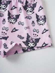 HELLO KITTY AND FRIENDS | SHEIN 少女字母卡通印花吊带背心和短裤休闲家居服套装 - 粉色 - 查看 8