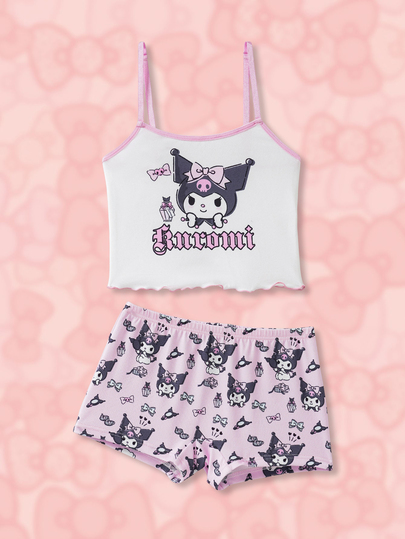 HELLO KITTY AND FRIENDS | SHEIN Set Pakaian Santai Kasual Atasan Camisole dan Celana Pendek Motif Huruf & Kartun untuk Anak Perempuan Remaja