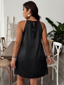 SHEIN VCAY Plus Size Boho Print Halter Neck Backless Summer Women Dresses Vacation Date Night Black - Multicolor - View 3