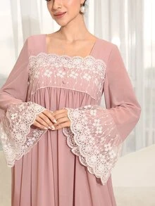 Yasmyna Women's Lace Patchwork Ruffle Casual Party Outing Arabic Style Dress - Pink - View 6