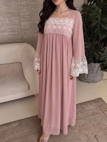 Yasmyna Women's Lace Patchwork Ruffle Casual Party Outing Arabic Style Dress - Pink - View 11