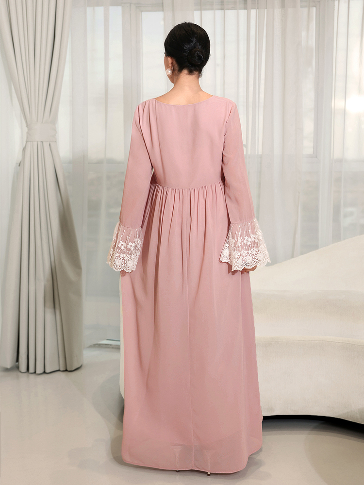 Yasmyna Women's Lace Patchwork Ruffle Casual Party Outing Arabic Style Dress - Pink - View 2