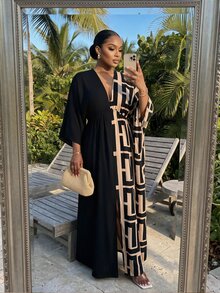 SHEIN Lady Plus Size Vacation Geometric Print Colorblock Dress - Multicolor - View 4