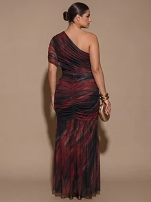 SHEIN BAE CURVE Đầm size lớn lệch vai nhún bèo gấu váy - Nhiều màu - Xem 2