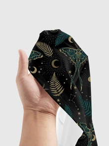 ROMWE Grunge Punk Dark Punk Hippie Butterfly Moon Sun Star Moth Print Spaghetti Strap Plus Size Dress - Black - View 5