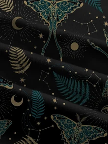 ROMWE Grunge Punk Dark Punk Hippie Butterfly Moon Sun Star Moth Print Spaghetti Strap Plus Size Dress - Black - View 4