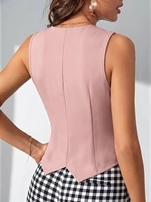 SHEIN Tall 秋冬款純色鈕扣前襟背心西裝外套 - 粉色 - 查看 2