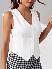 SHEIN Tall Solid Button Front Vest Blazer In Fall/Winter - White - View 3