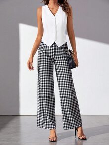 SHEIN Tall Solid Button Front Vest Blazer In Fall/Winter - White - View 4