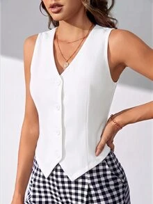 SHEIN Tall Solid Button Front Vest Blazer In Fall/Winter - White - View 5