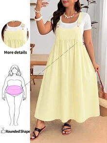 Enliva Plus Size Loose Black Strap Dress - Light Yellow - View 1