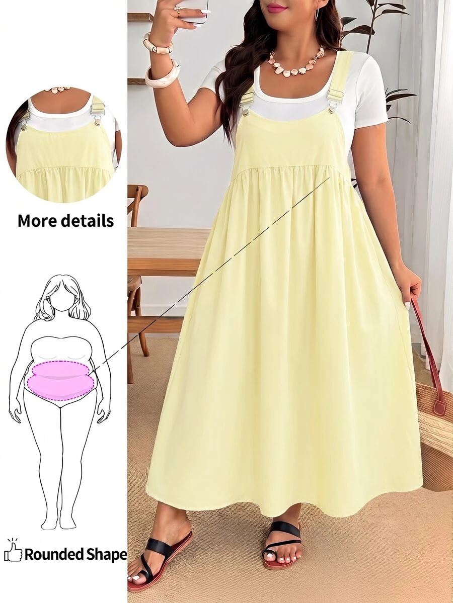 Enliva Plus Size Loose Black Strap Dress - Light Yellow - View 1